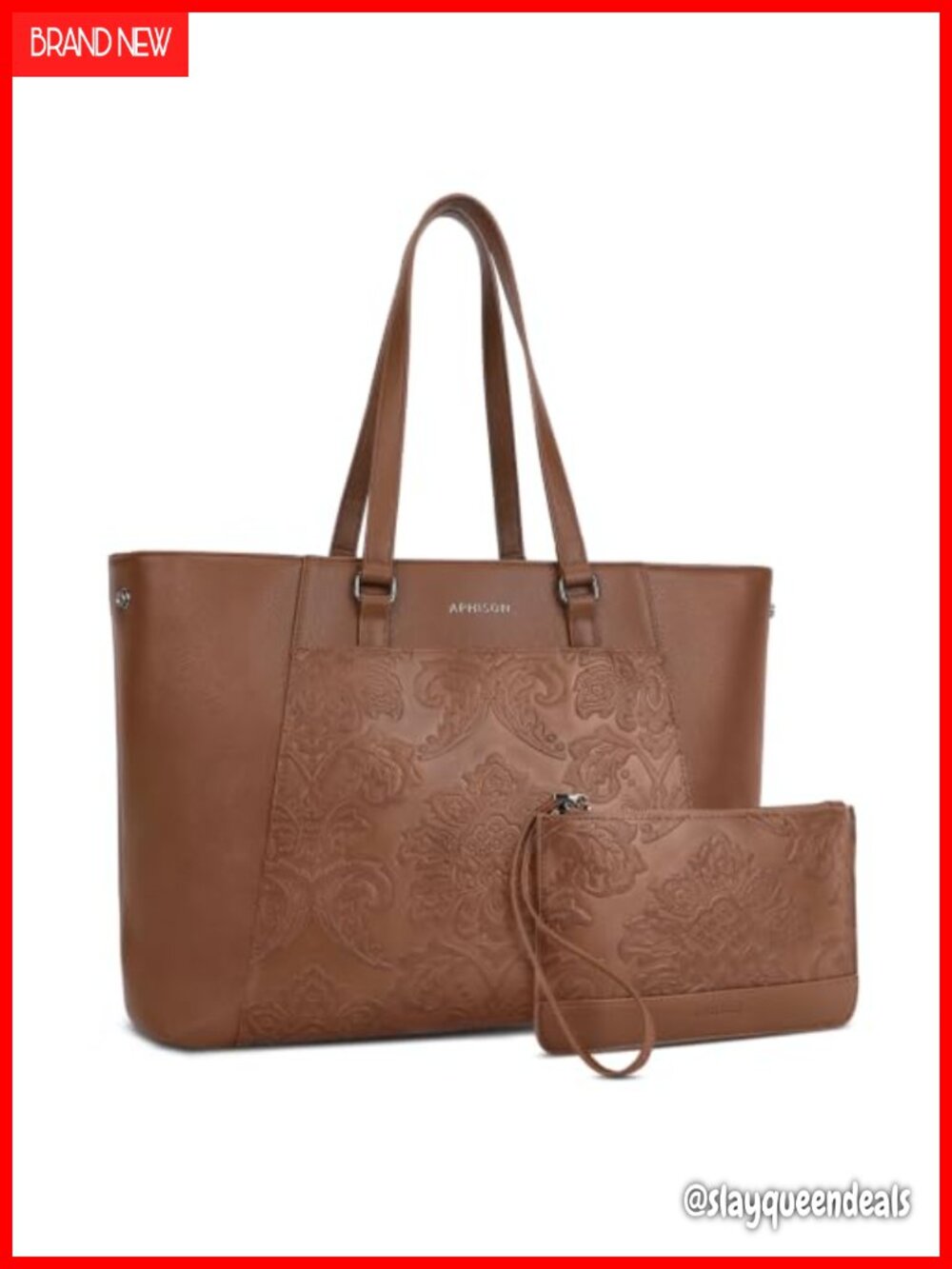 15.6 Inch Laptop Tote Bag with Metal Feet and Bonus Clutch